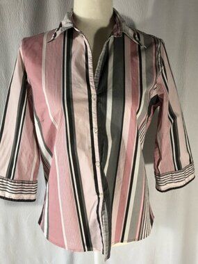 Quizz Again Stretch 3/4 Sleeve Striped Camp Shirt